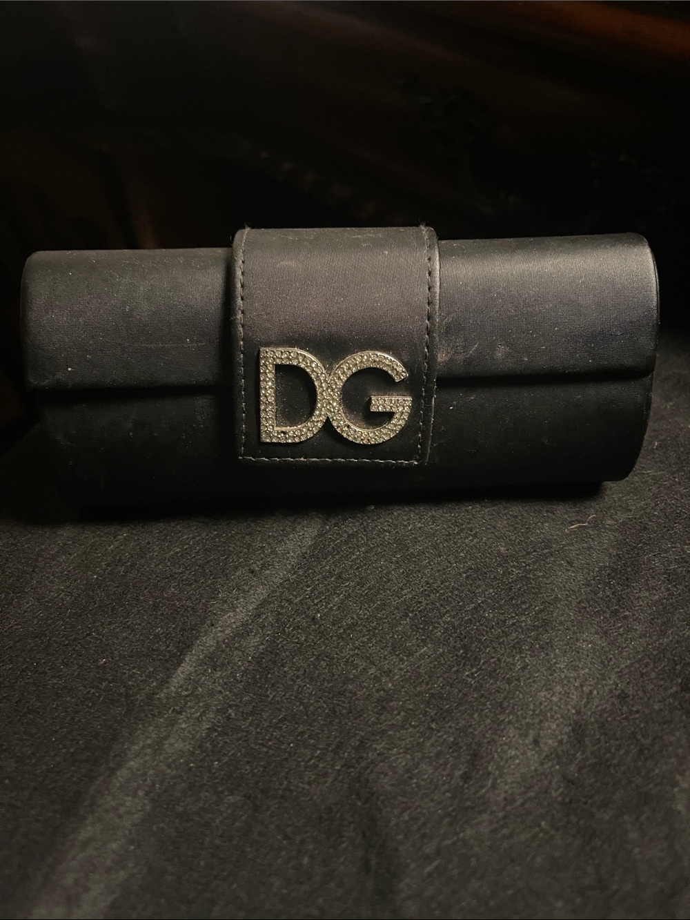 D&G Black Satin eye glass case or wear as a Clutch with Crystal DG Emblem